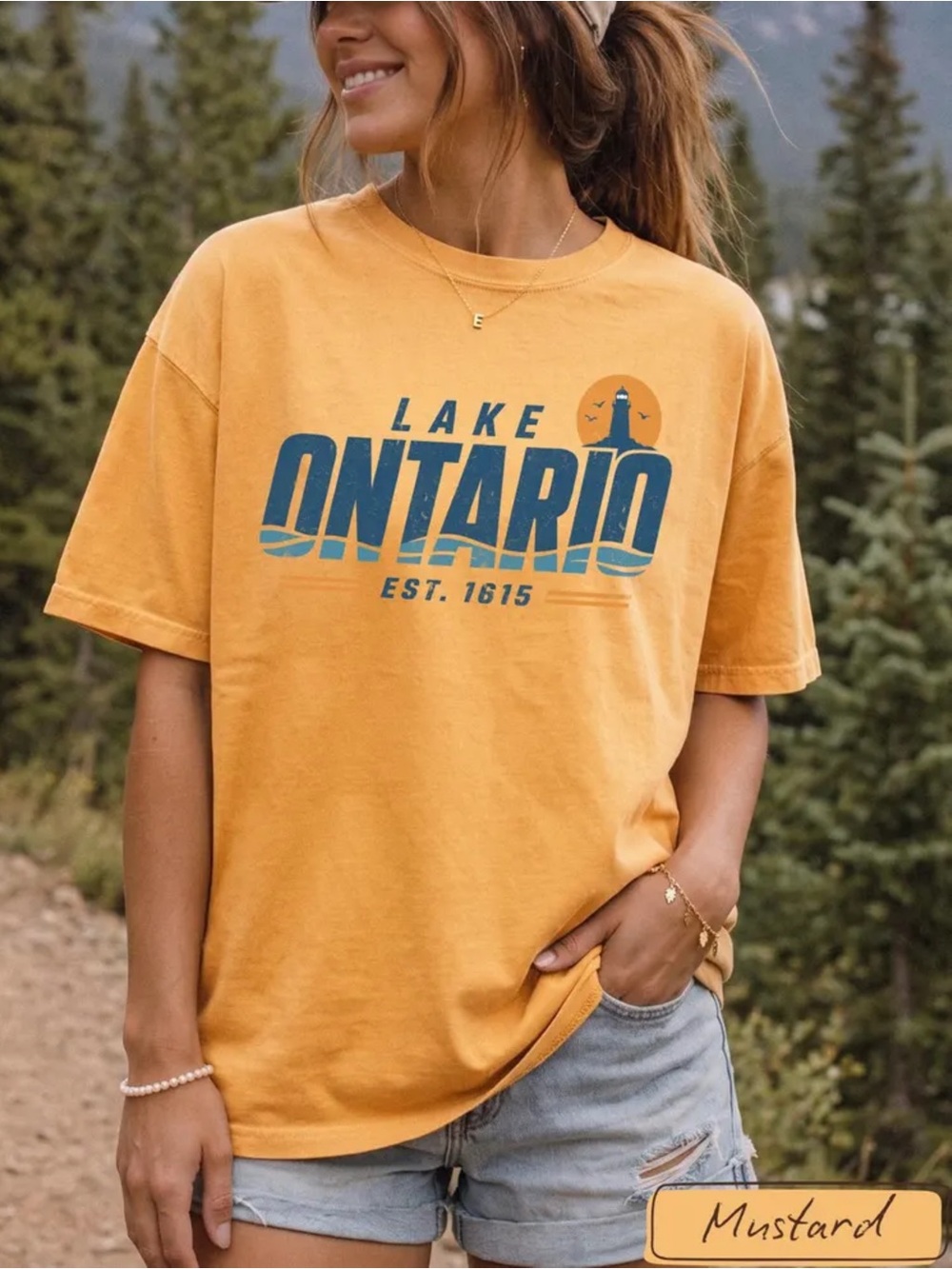 Comfort Colors Mustard Lake Ontario Graphic Tee, Subtle Anti Trump T-Shirt